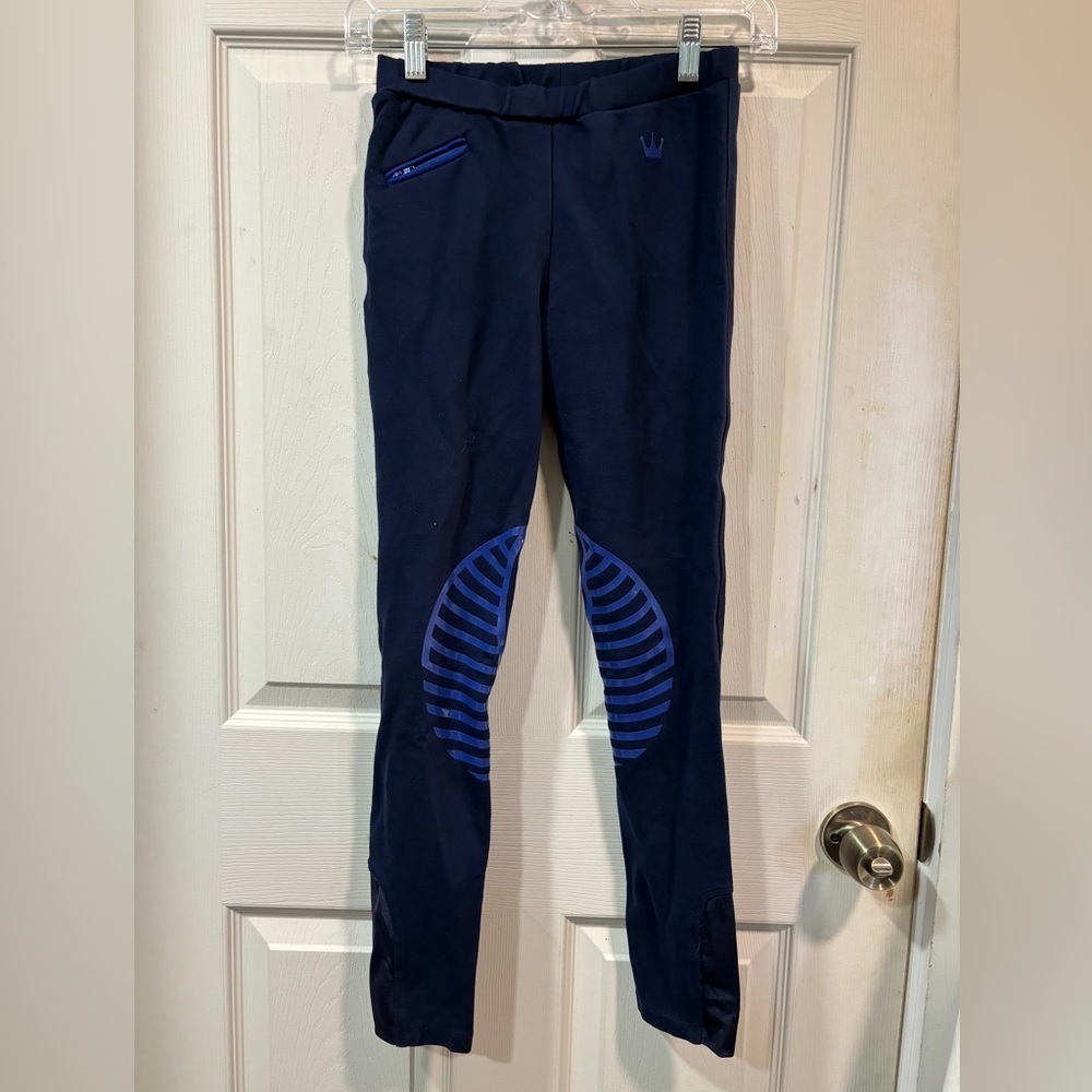 HR Farm Navy Blue Silicone Knee Patch Riding Breeches Tights, Size 12